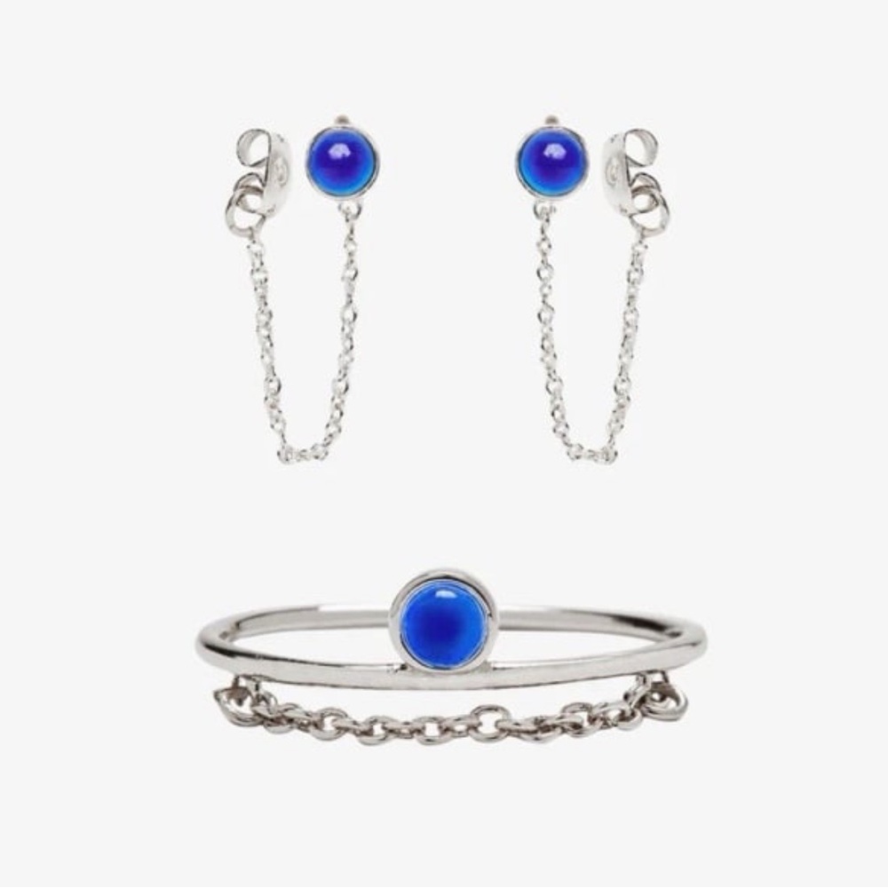 PURA VIDA size 9 Mood Ring & Wrap Chain Earring Set NEW!